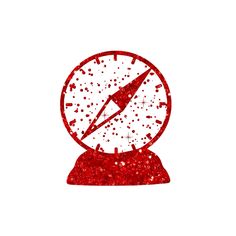 a red clock with sprinkles on it is shown in the shape of a snow globe