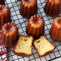 several bundt cakes sitting on a cooling rack