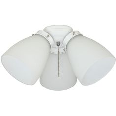 three light white ceiling fixture with two lamps on each side and an attached chain to the bottom