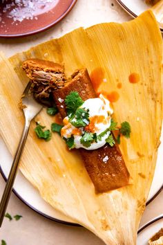 a piece of food on a wooden plate