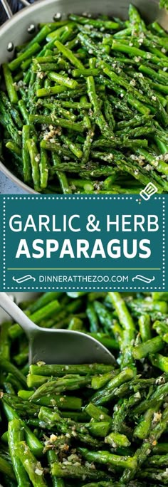 garlic and herb asparagus in a pan with a spoon