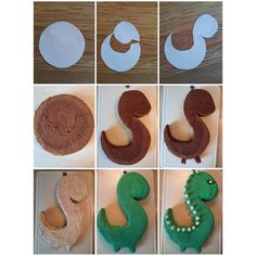 several pictures of different shapes and sizes of cookies in the shape of seahorses