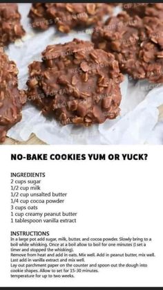 the recipe for no - bake cookies yum or luck?