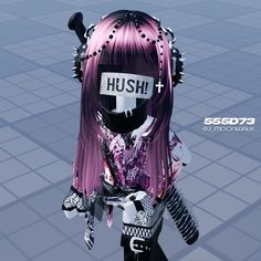 an animated image of a woman with pink hair and metal headgear holding a guitar