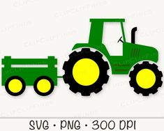 a green tractor with yellow wheels is shown in the shape of a large, round - shaped