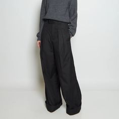 Lemaire Black Cuffed Wide Leg Trousers With A Pleated Front In Crisp Cotton. Features A Hook & Bar And Zip-Fly Fastening. Wide Self Belt Loops. Concealed In-Seam Side Pockets. Double Welt Pockets. Relaxed Fit. Large Pants, Winter Inspo, Fitted Trousers, Pants Color, Wide Leg Trousers, Welt Pocket, Welt Pockets, Pant Jumpsuit, Limited Time