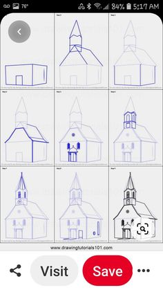 an iphone screen showing how to draw a church with different angles and sizes on it