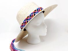 I love Mexico celebrates the native crafts of Mexico and the artists that produce them, enabling them and their communities to get recognized for their talented work and achieve economic stability for their families. This listing is for one piece of this beautiful handmade multi colored hat bands. They are prefect to add to your closet for your favorite dress, hat or even a shoulder bag as a lovely strap in multi colors. When purchasing please select the style you like referring to the picture w Multicolor Flat Brim Panama Hat, Adjustable Woven Fedora With Short Brim, Artisan Handwoven Adjustable Fedora, Adjustable Bohemian Hat Band For Spring, Adjustable Hat Bands For Country Events In Spring, Adjustable Braided Hat Bands For Spring, Woven Fedora With Curved Brim For Festivals, Woven Curved Brim Fedora For Festivals, Adjustable Fedora With Braided Detail And Flat Brim