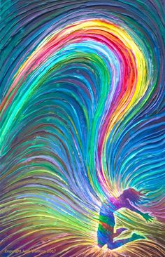 an abstract painting with multicolored lines and swirls