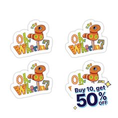 four stickers with the words buy 10 get 50 % off