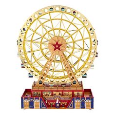 a ferris wheel on top of a carnival ride in front of a white background with no people