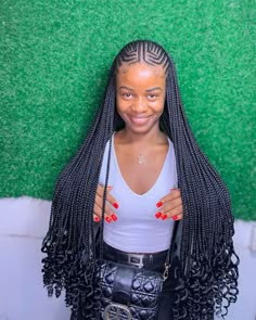 Making a statement with these fierce black cornrow braids. [@AllCreditstoOwner] Visit blog for more black hair inspiration Beaded Fulani Braids, Straight Back Hairstyles With Curls, Half Goddess Braids, Curly Pop Braids, Half All Back Half Braids, Fulani Braids Hairstyles With Beads, Half Up Half Down Hairstyles Braids, Half Cornrows Half Box Braids With Curls, Half Up Half Down Braids Hairstyles