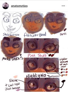 an image of how to draw eyes with different facial shapes and hair color options for each eye