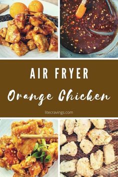 an air fryer orange chicken collage with text overlay