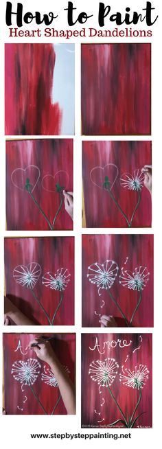 how to paint hearts shaped dandelions with acrylic paint