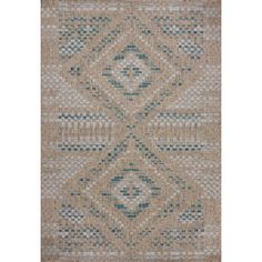 a beige rug with blue and white designs