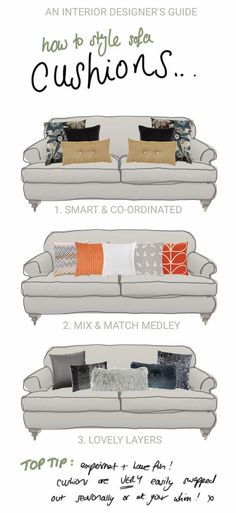 an info sheet with different types of couches and pillows on it's sides