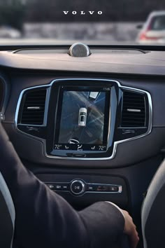 the interior of a car with an electronic display