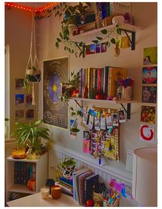 a room filled with lots of books and plants