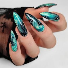 Colourful Nails Designs, Blooming Gel Nail Art Ideas, Blooming Nails, Galaxy Nail Art, Blooming Gel, Sea Nails, Pink Gel, Galaxy Nails, Trendy Nail Art Designs