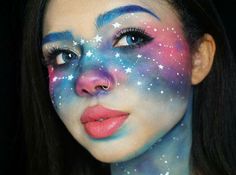 Galaxy makeup Makeup Zombie, Space Makeup, Creepy Halloween Makeup, Cool Halloween Makeup, Face Painting Designs