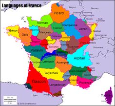 a map of france with all the major cities and their respective names in bright colors