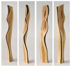 three different angles of wood carved to look like waves