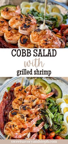 the shrimp salad with grilled shrimp is ready to be eaten