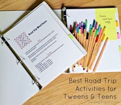 Road Trip Activity binders for tweens and teens #MFRoadTrip Kid Road Trip Activities, Travel Binder, Trip Activities, Games For Teens