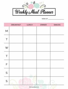 a printable meal planner with the words weekly meal planner in pink and white flowers