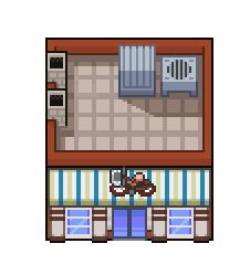 an old school computer game showing a kitchen and living room in the style of pixel art