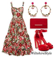 Dolce And Gabbana Aesthetic Outfit, Dolce And Gabbana Outfits Women, Summer Outfits Bright Colors, Spring Outfits Aesthetic Vintage, Dolce And Gabbana Outfit, Polyvore Outfits Spring, Dolce And Gabbana Dress, Floral Dress Outfit, Floral Casual Dress