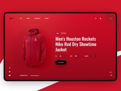 a red and white website design for men's houston rockets nike dry showtime jacket