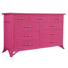 a pink dresser with many drawers on it's sides and one drawer in the middle