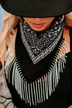 Cool It Cowboy Rhinestone Fringe Bandana Scarf (Black) - NanaMacs Rhinestone Fringe Bandana, Cool It Cowboy, Flying Monkey Jeans, Flying Monkey, Juniors Jeans, Large Dress