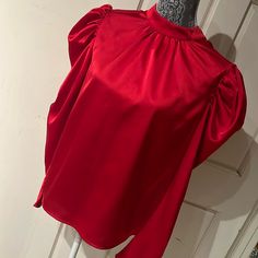 Beautiful Red Satin Blouse.Gorgeous Ballooned Sleeves.Back Bow.Holiday Special Red Satin Blouse, Satin Blouse, Red Satin, Lady In Red, Top Blouse, Satin, Womens Tops, Red, Women Shopping