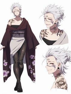 an anime character with white hair and tattoos