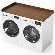 a white washer and dryer sitting side by side on top of each other