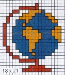 a cross stitch pattern with the earth in yellow, blue and red colors on it