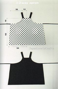 two aprons are shown with the measurements for each one, and the pattern is cut out