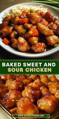 baked sweet and sour chicken on a plate with rice