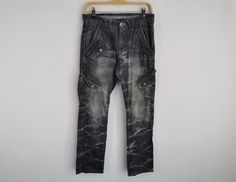 "FREE EXPRESS SHIPPING WHEN PURCHASE MORE THAN $40USD * For sale is a used vintage Double Focus denim pants. * Overall condition is Distressed condition. * Made in China. * 100% Cotton. * Size S on tag. also will fits to waist 30 to 31 inches. * Faded condition.. * Signs of wear and ages. * Good in shape. * Please refer the pictures and measurements. * Measurements (approximately): Waist > 30 to 31 inches. Laying flat: Inseam: 28.5\" inches Outseam: 38\" inches Hips: 36\" inches Thigh: 10\" inches Leg Opening: 7\" inches Rise: 12.5\" inches (All measurements were taken lying flat) Please read the descriptions briefly and THANK YOU :) www.etsy.com/shop/TwoLegsVintageStore" Japan Jeans, Denim Pants, Overalls, Gender Neutral, Bathing Beauties, Adult Outfits, Pants, Music Clothes, How To Wear