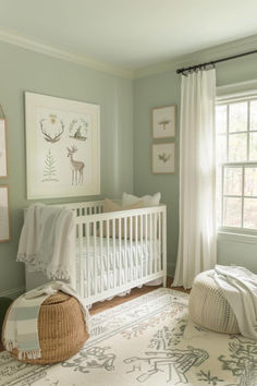 35 Adorable Sage Green Nursery Themes for Your Little One Best Greens For Nursery, Green Nursery White Furniture, Sage And Beige Nursery, Soft Sage Nursery, Light Sage Green Nursery, Neutral And Green Nursery, Light Green Baby Nursery, Baby Girl Green Nursery, Sage Girl Nursery