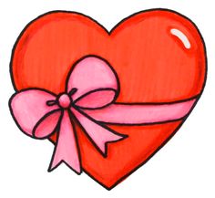 a drawing of a heart with a pink bow