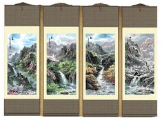 Wall Art Decoration Ideas, Bedroom Offices, Chinese Wall Art, Japanese Inspired Home, Art Decoration Ideas, Chinese Scroll, Scroll Bar, Decorating Bathrooms, Chinese Folk Art