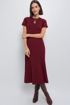 Oxblood Knit Murphy Swing Dress | Hyacinth House Sweater Dress Red, Plum Clothes, Pact Clothing, Trip To Boston, Closet Refresh, Midi Dress Winter, 2024 Wardrobe, Vibrant Florals, Classic Dresses