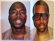 two men with sunglasses on their faces are shown in an open photo book, one is black and the other is white