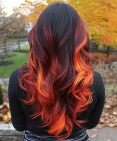 Reddish Hair Color Ideas, Hair Color Ideas For Brunettes Orange, Dark And Orange Hair, Dark Brown Hair With Colored Ends, Scorpio Hair Color, Vivid Color Hair Ideas, Fall Peekaboo Hair, Brown And Red Hair Peekaboo, Hair Colours 2024