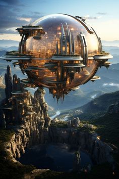 a futuristic city on top of a mountain