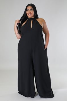 Semi-stretch jumpsuit Round neckline Sleeveless Keyhole cutout Pockets Wide legs Self-tie closure 96% polyester 4% spandex Hand wash cold The inseam is 35 inches The model is wearing a 2X Belt not included. MODEL STATS Height: 5.6" Bust:45" / Waist:36" / Hips:52" Sleeveless Cutout Jumpsuit For Night Out, Stretch Jumpsuit, Flattering Outfits, Plus Size Formal, Denim Midi Dress, Jumpsuit Elegant, Plus Size Jumpsuit, African Attire, Wide Legs